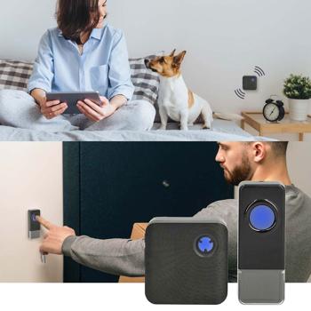 Preview: Kabelloses Türklingel-Set mit 58 Melodien, schwarz – IP55 wetterfest, LED Lichtsignal, einfache Installation & grosse Reichweite