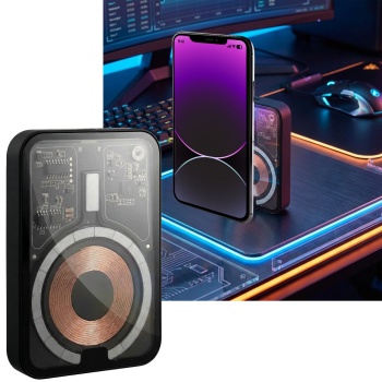 MagSafe Wireless Powerbank 5000mAh, Kabellose Magnetische Power Bank mit LED-Anzeige und USB-C Anschluss, Design Akkupack für iPhone 12, 13, 14, 15