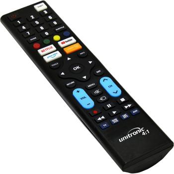 Preview: Universal Fernbedienung für 4 Geräte - Individuell programmierbar für TV, SAT, DVD, VCR, HI-FI, PS2, Xbox - Infrarot - Schwarz - AAA Batterien