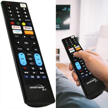 Universal Fernbedienung für 4 Geräte - Individuell programmierbar für TV, SAT, DVD, VCR, HI-FI, PS2, Xbox - Infrarot - Schwarz - AAA Batterien