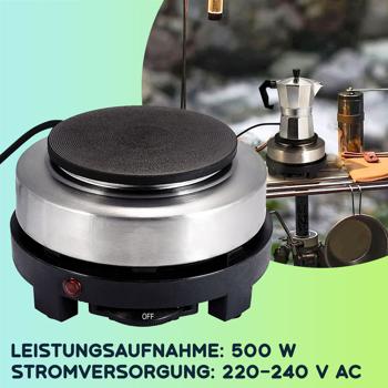 Preview: Kompakte elektrische Mini-Einzelkochplatte, Ø 10 cm, 500 Watt, Ideal für Camping, Studentenwohnungen & kleine Küchen, schnellheizend & platzsparend