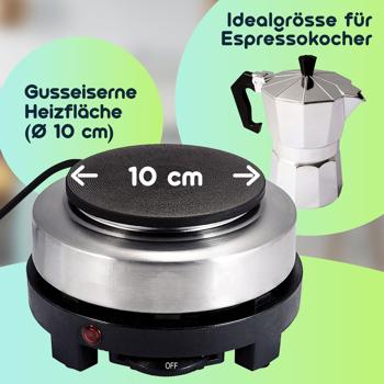 Preview: Kompakte elektrische Mini-Einzelkochplatte, Ø 10 cm, 500 Watt, Ideal für Camping, Studentenwohnungen & kleine Küchen, schnellheizend & platzsparend