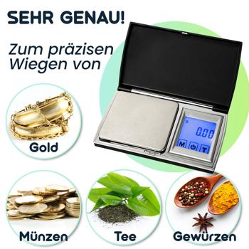 Preview: Digitale Feinwaage (500g/0.01g) mit Touch-Display – Präzise Taschenwaage mit 7 Einheiten für Schmuck, Gewürze & Gold