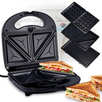 Vielseitiger 3in1 Multi-Grill: Kontaktgrill, Sandwichmaker & Waffeleisen in einem Gerät, (800 W), Abnehmbare Platten, Antihaftbeschichtung