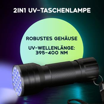 Preview: Multifunktionale 2in1 UV-Taschenlampe und Geldschein-/Ausweisprüfer, 21 LEDs, Batteriebetrieb, Für Echtheitsprüfung & Beleuchtung
