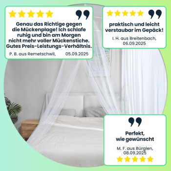 Preview: XXL Moskitonetz für Doppelbetten – Feinmaschiges Mückenschutz-Netz (190 Mesh) mit Deckenring, atmungsaktiv & langlebig