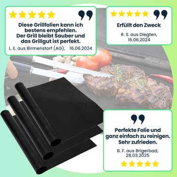 Preview: Antihaft BBQ-Grillmatte, 3er-Set Bratmatte aus Glasfaser-Material, wiederverwendbar, für Gasgrill, Holzkohlegrill, Elektrogrill, lebensmittelkonform