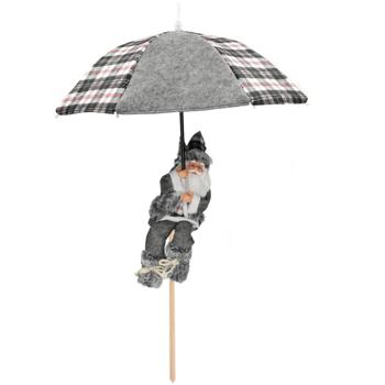 Weihnachtsmann am Fallschirm - LED-Beleuchtung grau-weiss, H 30 cm - Festliche Dekofigur Samichlaus für innen & aussen mit Batteriebetrieb (2x CR2032)