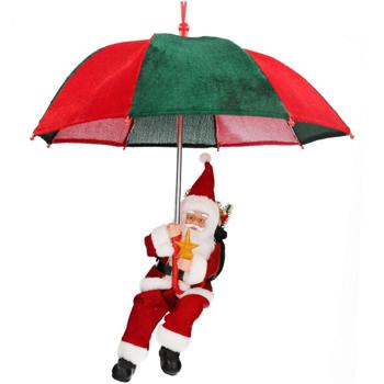 Weihnachtsmann mit Fallschirm - LED-Beleuchtung & Samichlaus - H 60cm, rot-grün, Ø 50cm, aufhängbar/mit Erdspiess, Batteriebetrieben - festliche Deko