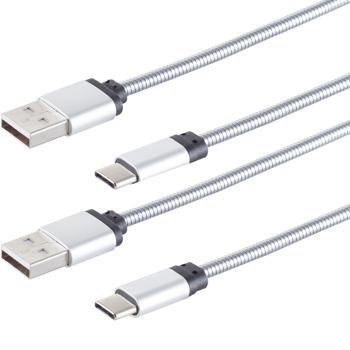 2er-Set Lade- & Datenkabel USB-C-auf-USB-A, silber, 1m
