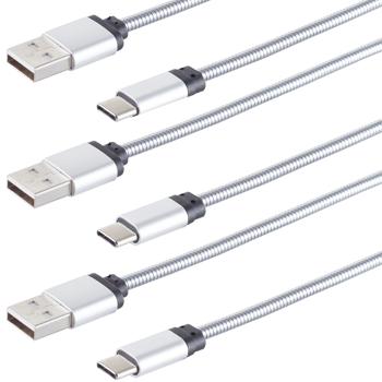 3er-Set Lade- & Datenkabel USB-C-auf-USB-A, silber, 1m