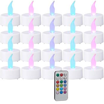 Preview: Farbenfrohes 20er LED-Teelicht-Set mit Fernbedienung: 4/8h Timer, Ø4cm, inkl. Batterien, für gemütliche Abende und geniale Dekorationen