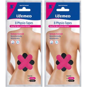 2er-Set Physio-Tapes für unteren Rücken - 8 vorgeschnittene, atmungsaktive & latexfreie Kinesiotapes in Pink & Schwarz - stabilisiert Bänder & Gelenke
