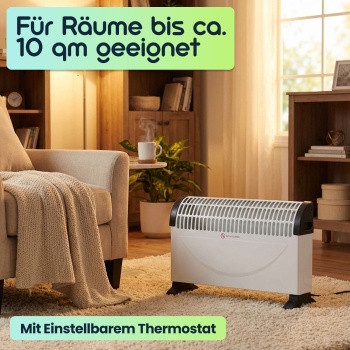 Preview: Konvektor Heizung 1500W, mit Überhitzungsschutz, GS-zertifiziert, weiss/schwarz. Elektro-Heizkörper für schnelle Wärme, sicher & zuverlässig