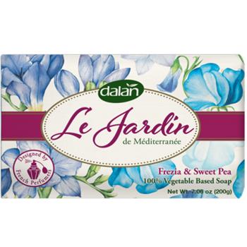Dalan Le Jardin Luxus Handseife Blumenduft - 200g vegane Naturseife - Freesien & Platterbsenduft - dermatologisch getestet, alkoholfrei, silikonfrei, GMO-frei