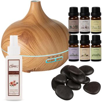 Wellness-Set bestehend aus Duftlampe, 6 Düften, 9 Hot-Stones und Lavendelöl