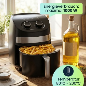 Preview: Multifunktions-Heissluftfritteuse, 3,25L, schwarz – Frittieren, Backen, Grillen & Braten, Antihaftbeschichtung, Timer, Cool Touch