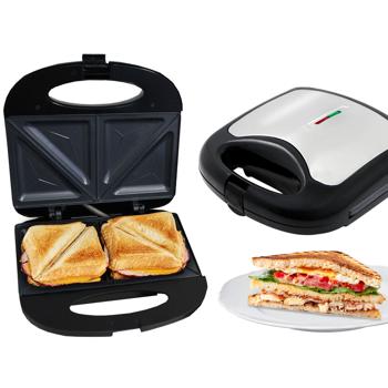 Preview: Hitzebeständiger Sandwichmaker für 2 Grill-Sandwiches, 750 W, Antihaftbeschichtung, schwarz/silber, rutschfest, robust