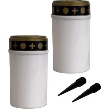 2er-Set Solar LED-Grabkerze mit Erdspiess weiss - Hochwertiges Grablicht ohne Brandgefahr - Wetterfest & langlebig - Ø 7xH 20cm - AAA Ni-MH Batterie