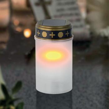 Preview: 2er-Set Solar LED-Grabkerze mit Erdspiess weiss - Hochwertiges Grablicht ohne Brandgefahr - Wetterfest & langlebig - Ø 7xH 20cm - AAA Ni-MH Batterie