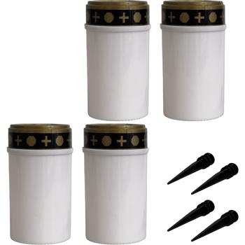 4er-Set Solar LED-Grabkerze - Ø 7x20 cm weiss - Trost spendend ohne Brandgefahr - Automatisches Flackern mit Dämmerungssensor - Für Grab & Friedhof