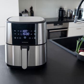 Preview: Elegante XL - 8 Liter Heissluftfritteuse: 1800W, Edelstahl, Touch LCD & umfangreiches Zubehör – Knusprige Gerichte, fettarm zubereitet