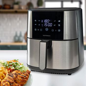 Elegante XL - 8 Liter Heissluftfritteuse: 1800W, Edelstahl, Touch LCD & umfangreiches Zubehör – Knusprige Gerichte, fettarm zubereitet