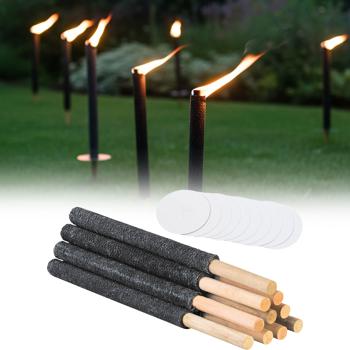 Wachsfackeln (10er Set), 90 Min Brenndauer – schwarz - Holzfackeln mit 65 cm Länge, sicherem Holzgriff & Handschutz für Garten & Events