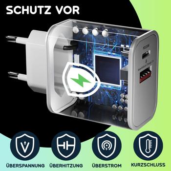 Preview: Dual 25Watt USB Ladegerät, 1x USB-C und USB-A, PD- & QC-Netzteil, weiss, Quick Charge für schnelles Laden von iPhone, Samsung, Huawai, Xiaomi