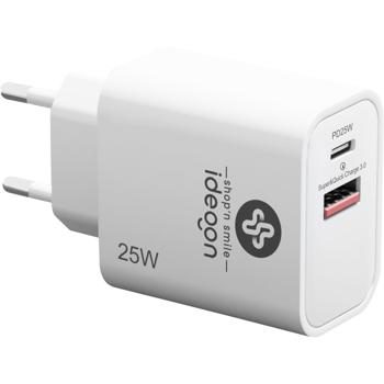 Dual 25Watt USB Ladegerät, 1x USB-C und USB-A, PD- & QC-Netzteil, weiss, Quick Charge für schnelles Laden von iPhone, Samsung, Huawai, Xiaomi