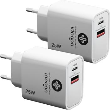 2er-Set Dual 25Watt USB Ladegerät, 1x USB-C und USB-A, PD- & QC-Netzteil, weiss, Quick Charge für schnelles Laden von iPhone, Samsung, Huawai, Xiaomi