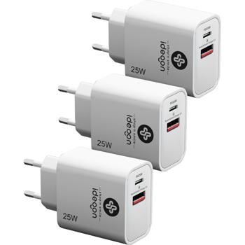 3er-Set Dual 25Watt USB Ladegerät, 1x USB-C und USB-A, PD- & QC-Netzteil, weiss, Quick Charge für schnelles Laden von iPhone, Samsung, Huawai, Xiaomi