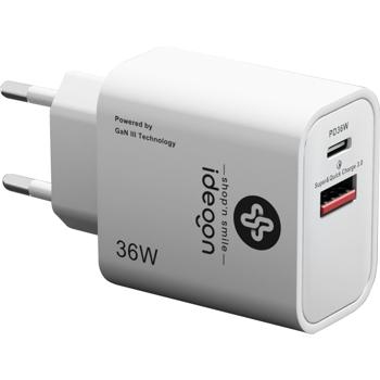 Dual 36Watt USB Ladegerät, 1x USB-C und USB-A, PD- & QC-Netzteil, weiss, GaN III, schnelles Laden von iPhone, ipad, Samsung, Huawai, Xiaomi