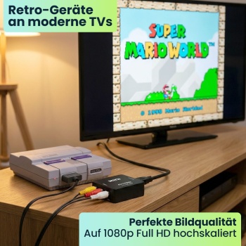 Preview: AV zu HDMI Adapter 1080p Full HD – RCA auf HDMI Konverter, inkl. USB-Stromkabel – Verbindet Retro-Geräte & Konsolen mit modernen TVs