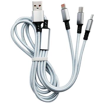Preview: 3in1 Universal USB-Schnellladekabel, 25 W, Micro-USB, USB Typ C & Lightning, 120 cm, für iPhones, Samsung, Pixel, Huawei, Powerbanks, Kameras