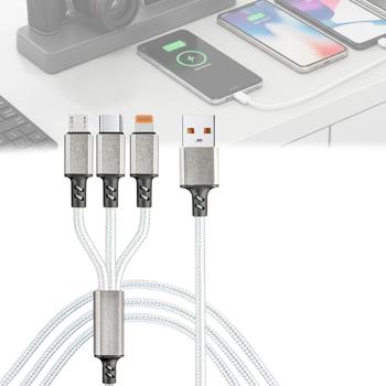3in1 Universal USB-Schnellladekabel, 25 W, Micro-USB, USB Typ C & Lightning, 120 cm, für iPhones, Samsung, Pixel, Huawei, Powerbanks, Kameras