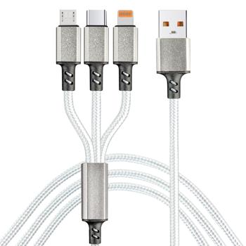 Preview: 2er-Set 3in1 Universal USB-Schnellladekabel, 25 W, Micro-USB, USB Typ C & Lightning, 120 cm, für iPhones, Samsung, Pixel, Huawei, Powerbanks, Kameras