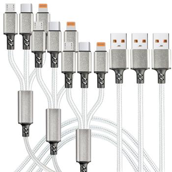 Preview: 3er-Set 3in1 Universal USB-Schnellladekabel, 25 W, Micro-USB, USB Typ C & Lightning, 120 cm, für iPhones, Samsung, Pixel, Huawei, Powerbanks, Kameras
