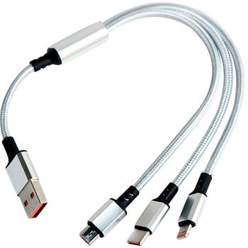 Preview: 3in1 Universal USB-Schnellladekabel, 25 W, Micro-USB, USB Typ C & Lightning, 30 cm, für iPhones, Samsung, Pixel, Huawei, Powerbanks, Kameras