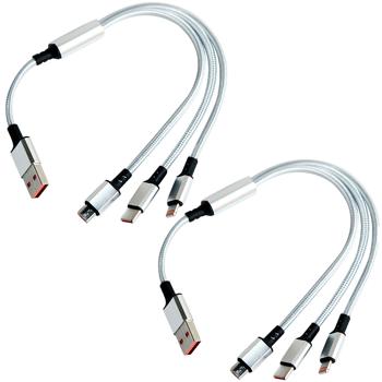 Preview: 2er Set 3in1 Universal USB-Schnellladekabel, 25 W, Micro-USB, USB Typ C & Lightning, 30 cm, für iPhones, Samsung, Pixel, Huawei, Powerbanks, Kameras