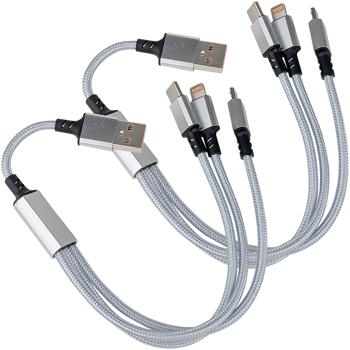 Preview: 2er Set 3in1 Universal USB-Schnellladekabel, 25 W, Micro-USB, USB Typ C & Lightning, 30 cm, für iPhones, Samsung, Pixel, Huawei, Powerbanks, Kameras