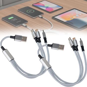2er Set 3in1 Universal USB-Schnellladekabel, 25 W, Micro-USB, USB Typ C & Lightning, 30 cm, für iPhones, Samsung, Pixel, Huawei, Powerbanks, Kameras