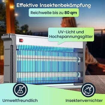 Preview: 2er-Set Profi-LED UV-Insektenvernichter (30W, bis 80m²) -  Zuverlässiger Fliegenvernichter für Gastronomie, Terrasse & Haushalt, ungiftig, energiesparend