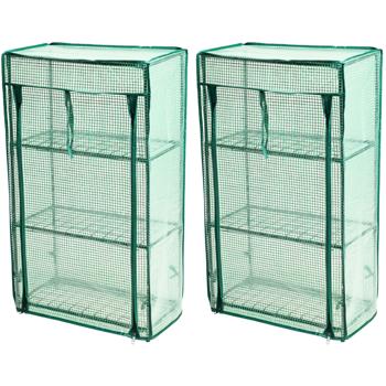2er-Set Mini Gewächshaus - Pflanzenanzucht & Überwinterung für Zimmer, Balkon, Garten - 42x80x24 cm - Metallrahmen, PE-Abdeckung - Vogelschutz