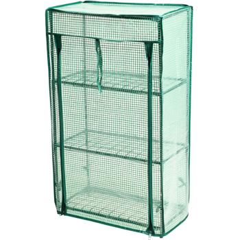 Preview: 2er-Set Mini Gewächshaus - Pflanzenanzucht & Überwinterung für Zimmer, Balkon, Garten - 42x80x24 cm - Metallrahmen, PE-Abdeckung - Vogelschutz