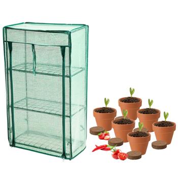 Mini Gewächshaus mit Anzuchtset - Tomate, Erdbeer und Chilis, optimales Klima für schnelles Wachstum, perfekt für Kräuter & Gemüse