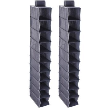2er-Set Schrank-Hängeregal für Kleidung, Schuhe & Accessoires - 10 Fächer zur optimalen Raumausnutzung - Dunkelgrau, 30x15x120cm