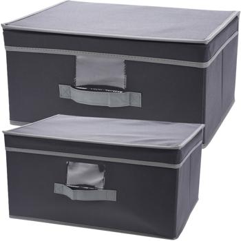 2er-Set Aufbewahrungsbox mit Deckel & Henkel, faltbar, 2 Grössen: (31 x 15,5 x 28 cm/39 x 19 x 29 cm), schwarz