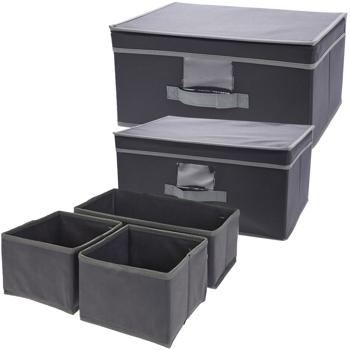 Aufbewahrungs-Set 3tlg. schwarz - faltbare Boxen mit Deckel & Beschriftungsfenster - Schubladen Organizer (2x 14x14x11cm, 1x 28x14x11cm)