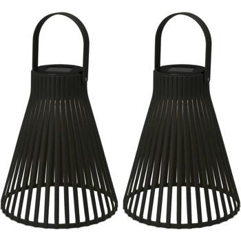 2er-Set Solar Hängelampe - Industrieller Look Gitteroptik schwarz - Ø 20x24cm - Für Garten Terrasse Camping Feste - Inkl. 1.2V AA Ni-MH Batterie